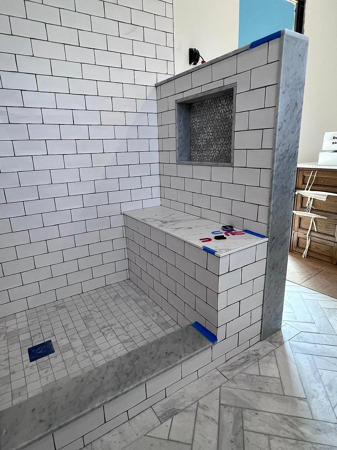 Bath With Sitting bathroom tile installation in Long Island by BV Tile NY